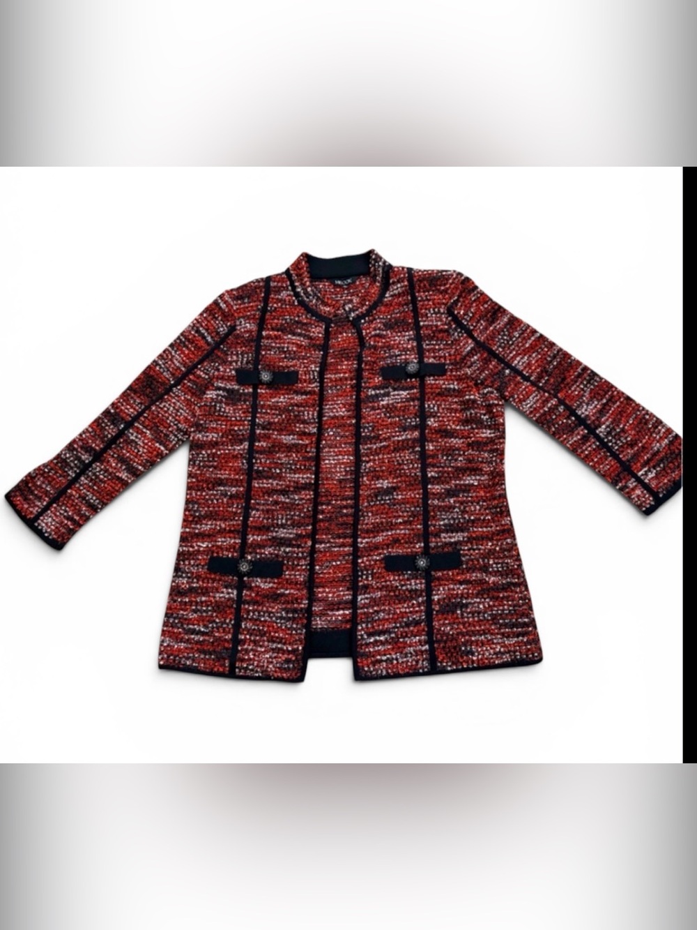 Misook Red Open-Front sweater Jacket boucle M